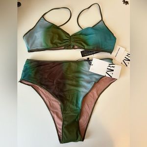 Zara Printed Tulle 2 piece Bathing Suit Sz M